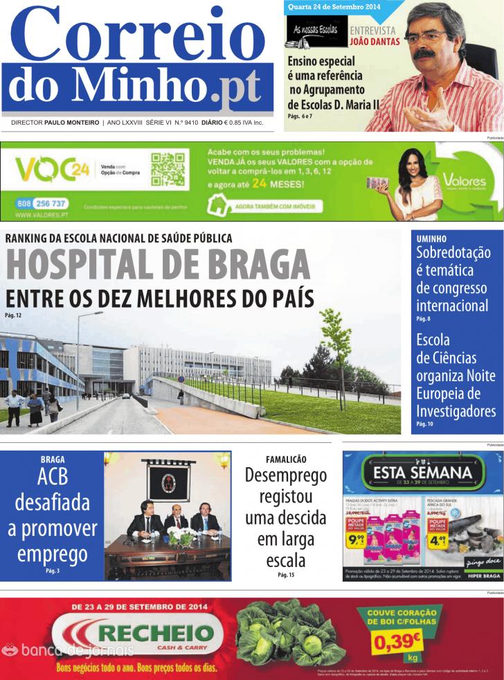 Capa Correio do Minho - 2014-09-24