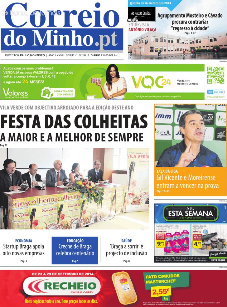 Capa Correio do Minho - 2014-09-25