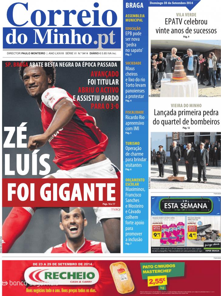 Capa Correio do Minho - 2014-09-28