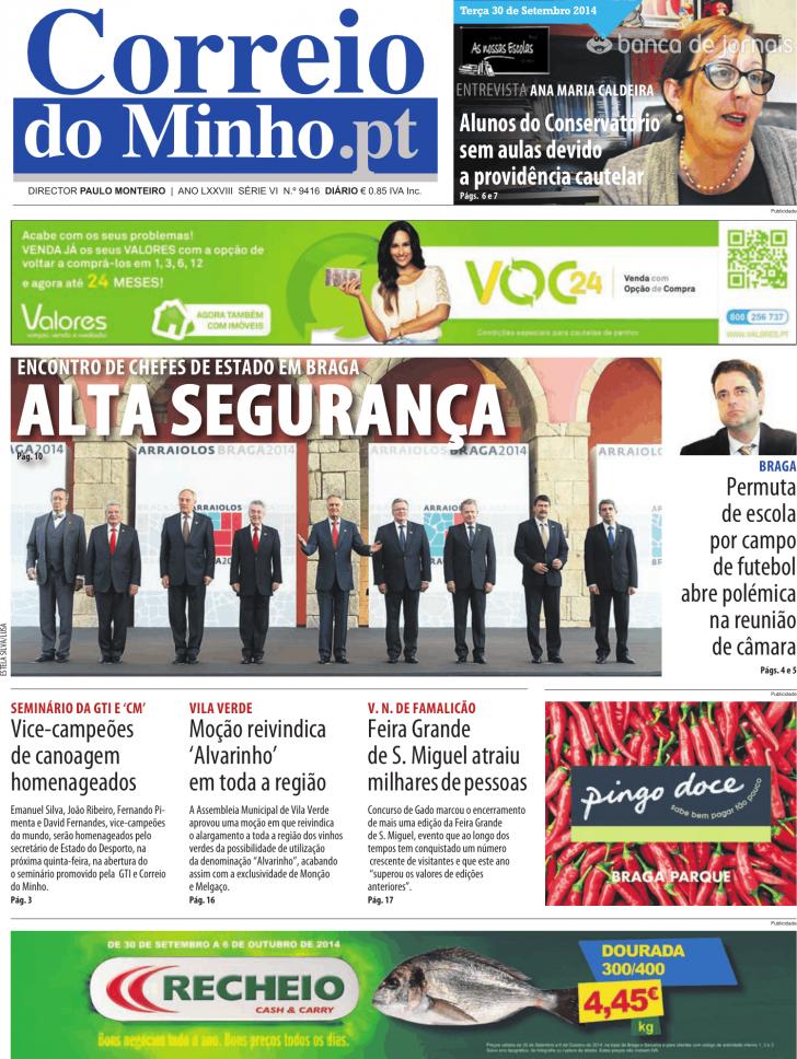 Capa Correio do Minho - 2014-09-30