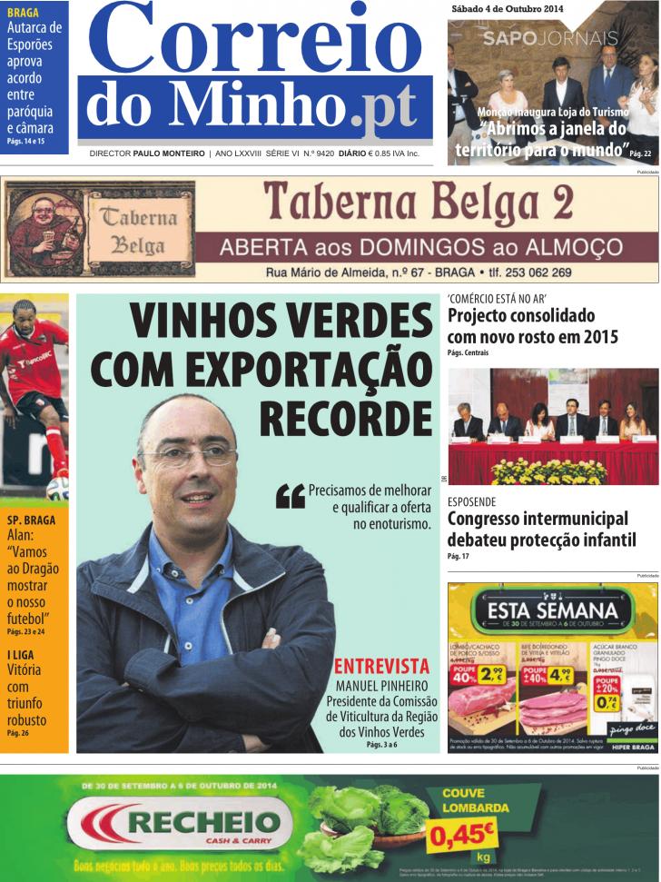 Capa Correio do Minho - 2014-10-04