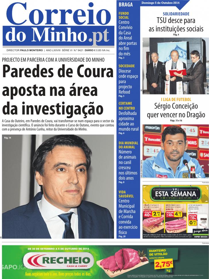 Capa Correio do Minho - 2014-10-05