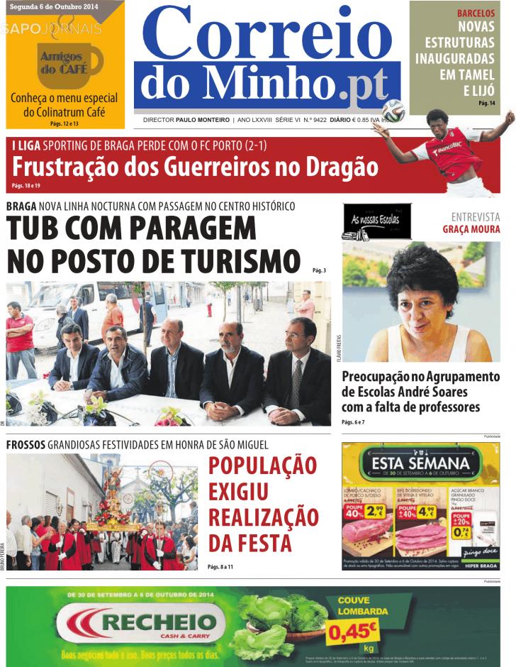 Capa Correio do Minho - 2014-10-06