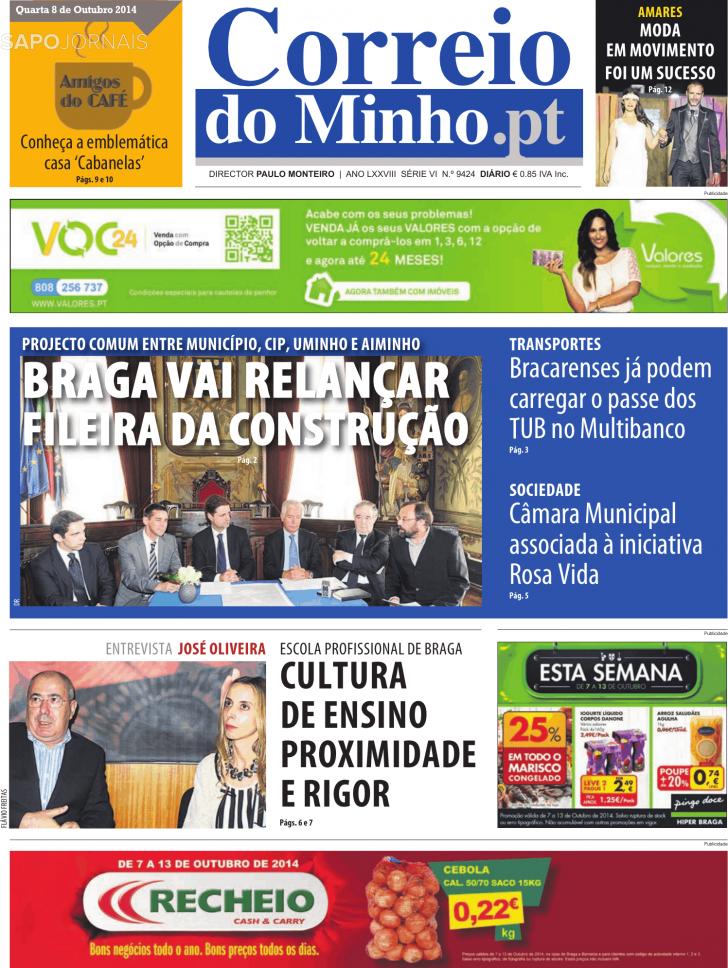 Capa Correio do Minho - 2014-10-08