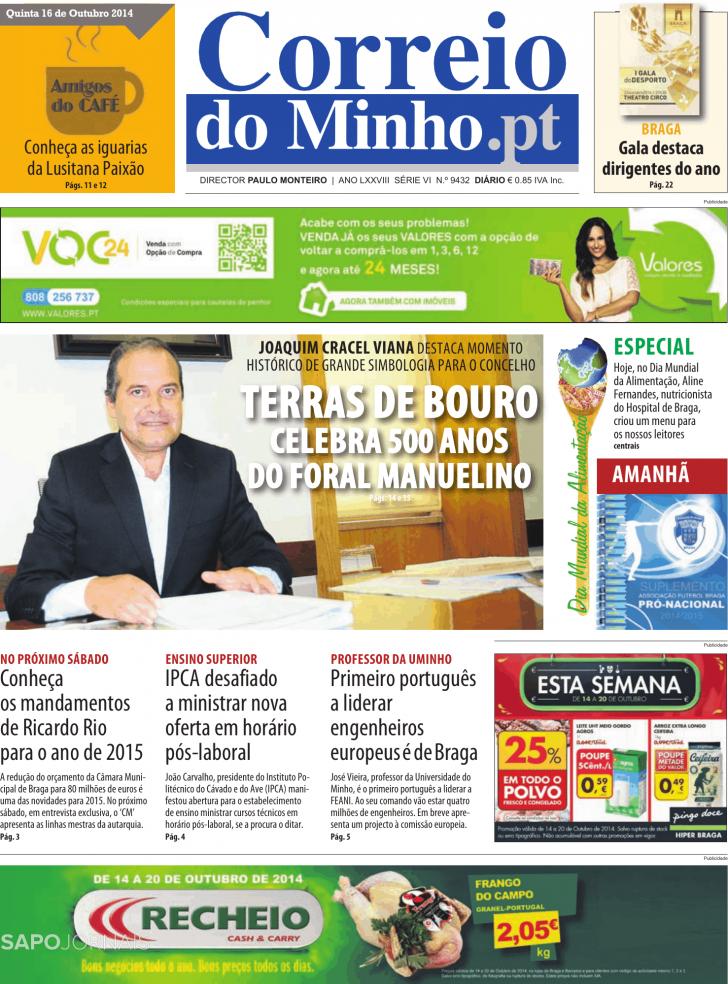 Capa Correio do Minho - 2014-10-16