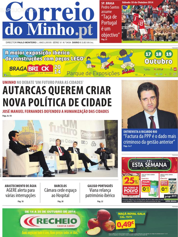 Capa Correio do Minho - 2014-10-18