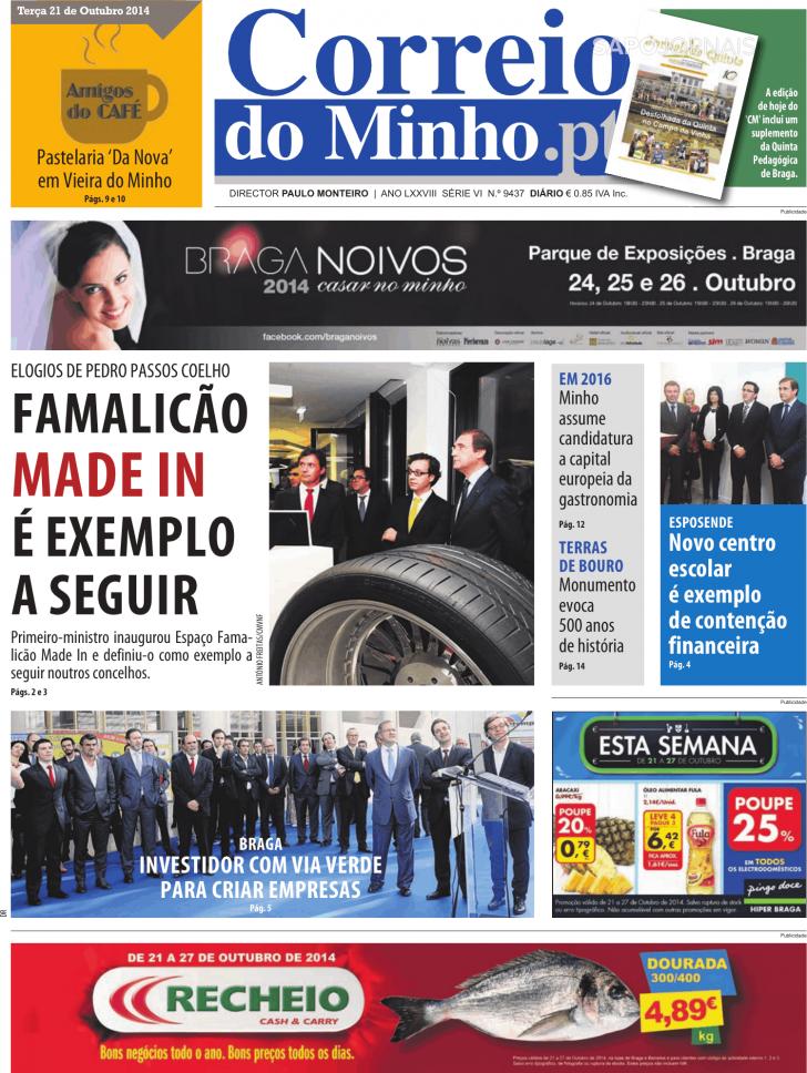 Capa Correio do Minho - 2014-10-21