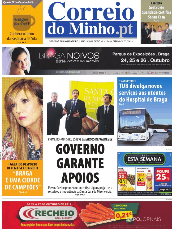 Capa Correio do Minho - 2014-10-22