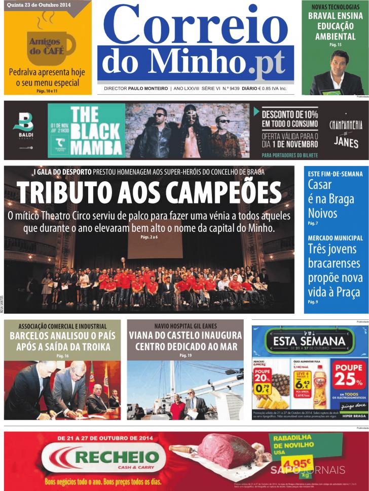 Capa Correio do Minho - 2014-10-23