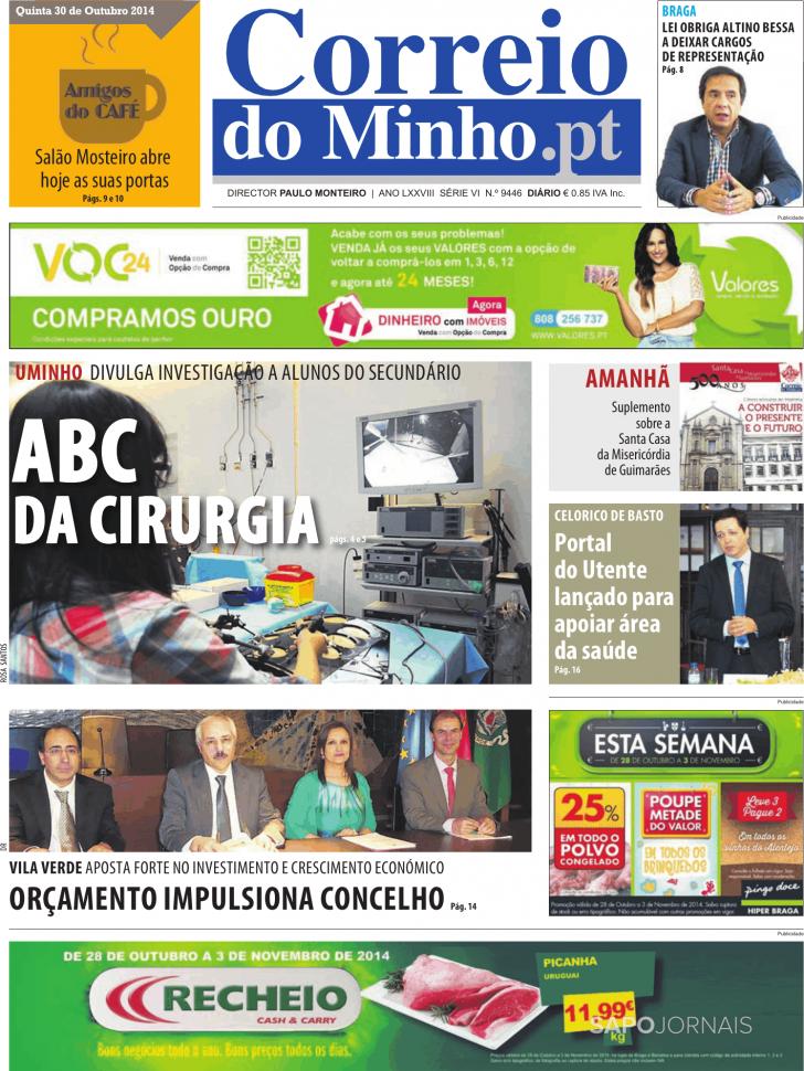Capa Correio do Minho - 2014-10-30