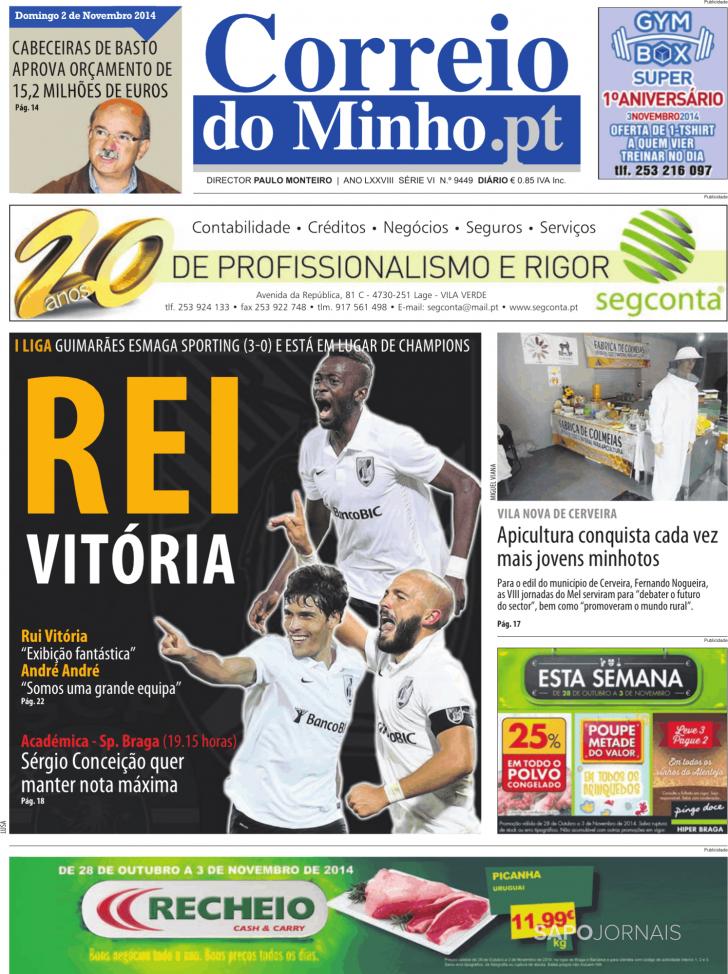 Capa Correio do Minho - 2014-11-02