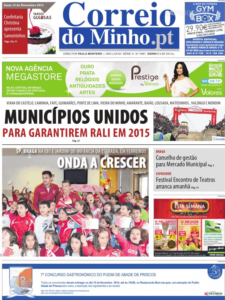 Capa Correio do Minho - 2014-11-14