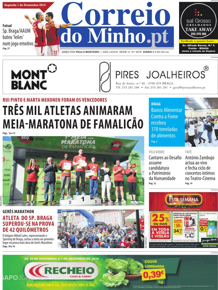 Capa Correio do Minho - 2014-12-01