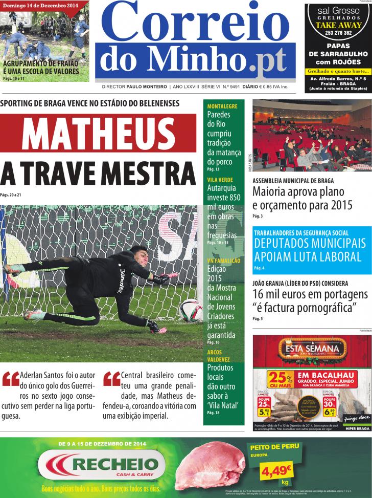 Capa Correio do Minho - 2014-12-14
