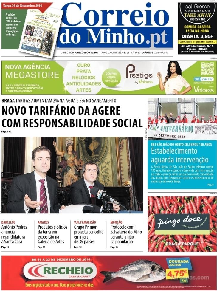 Capa Correio do Minho - 2014-12-16