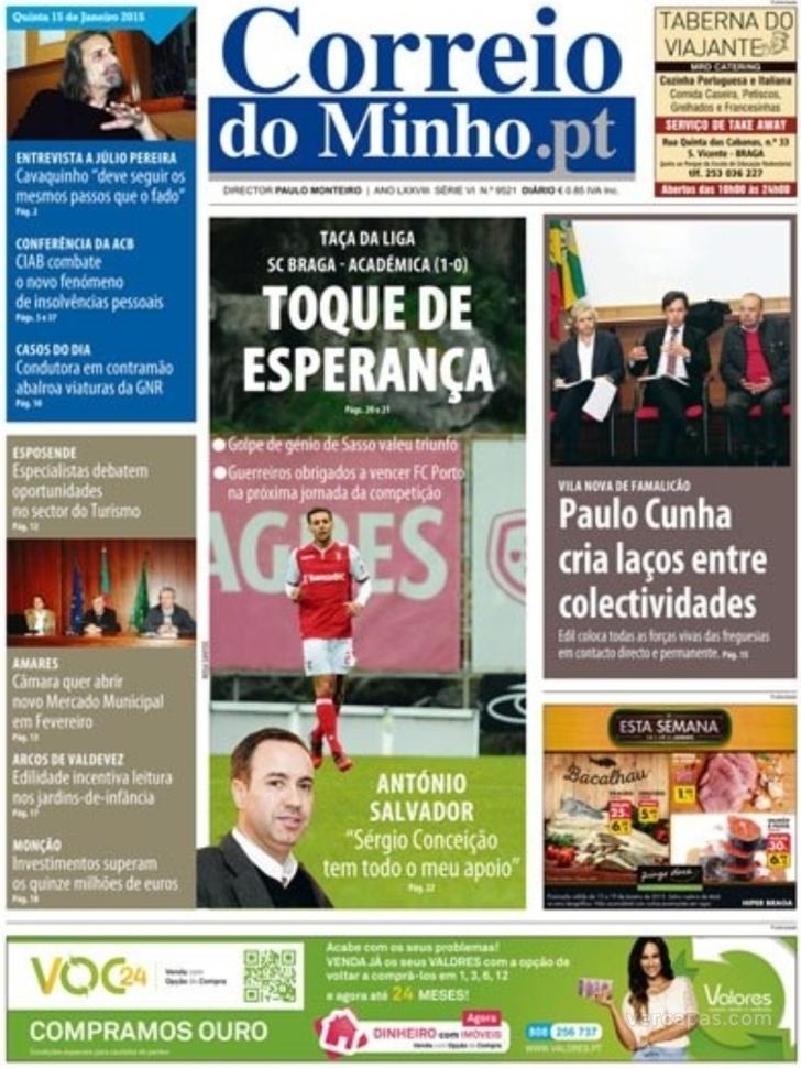 Capa Correio do Minho - 2015-01-15