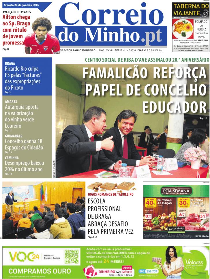 Capa Correio do Minho - 2015-01-28