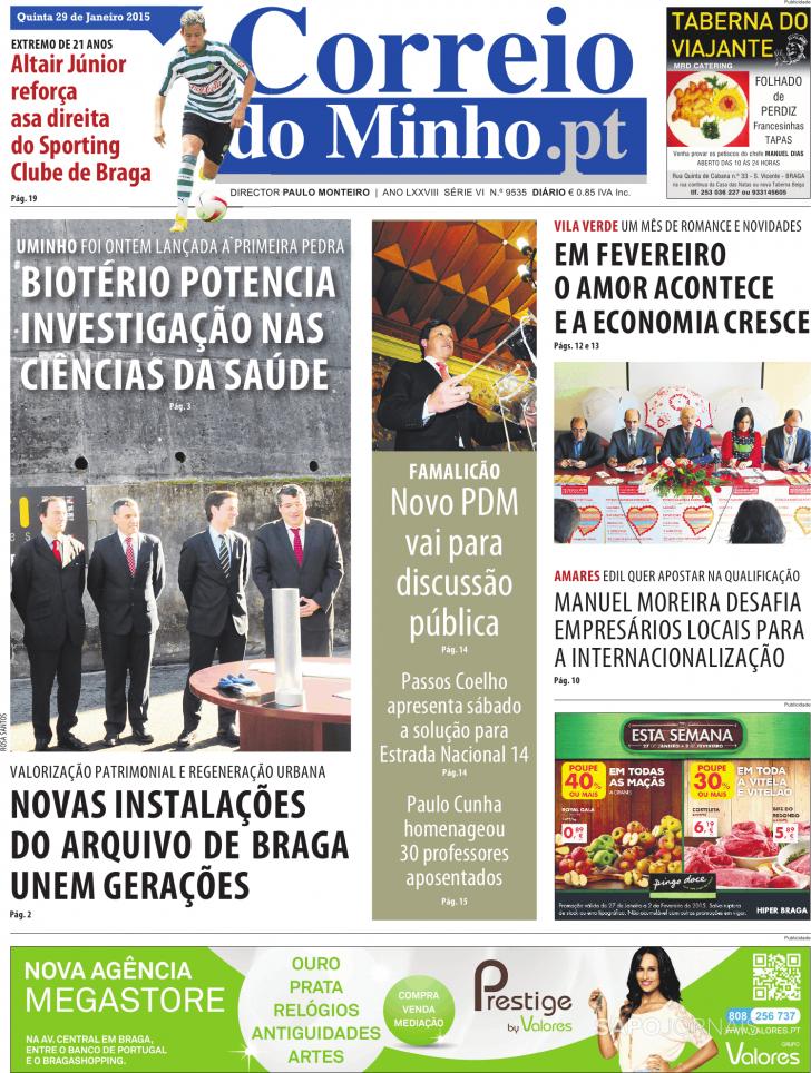 Capa Correio do Minho - 2015-01-29