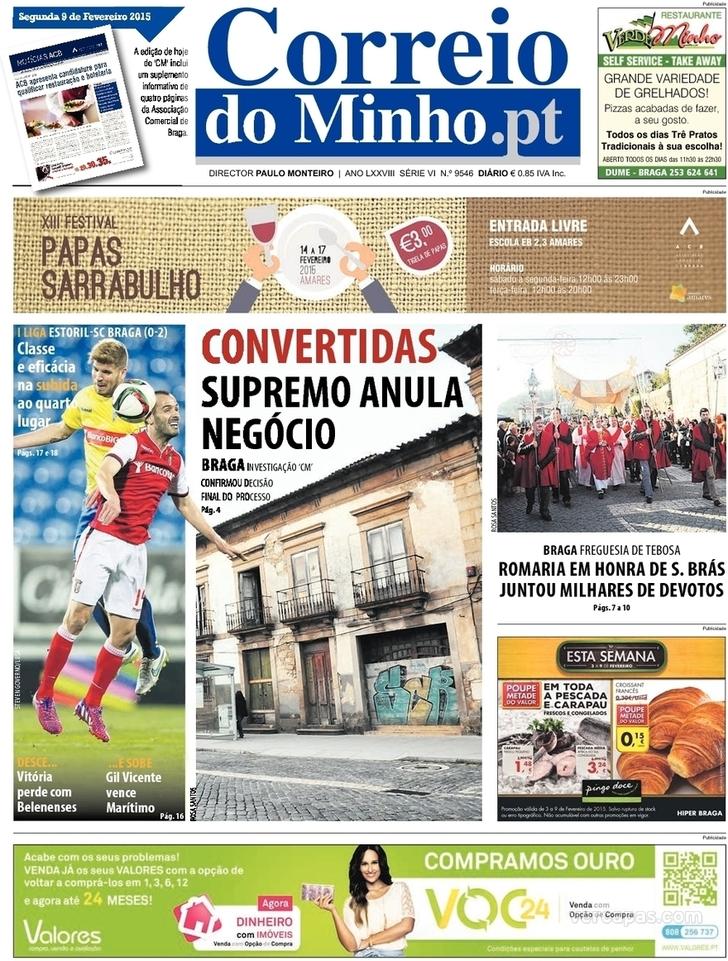 Capa Correio do Minho - 2015-02-09