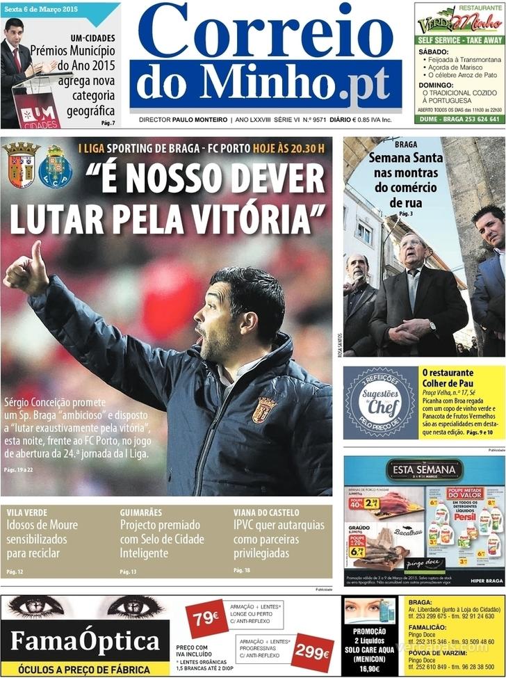 Capa Correio do Minho - 2015-03-06