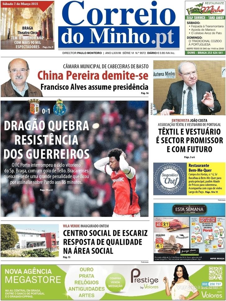 Capa Correio do Minho - 2015-03-07