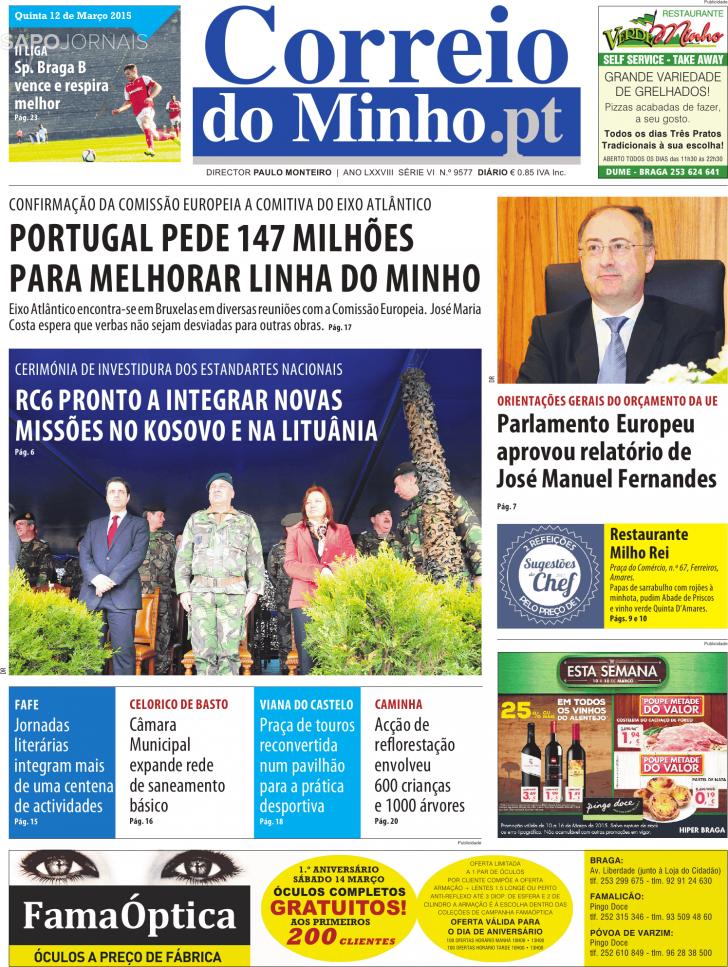 Capa Correio do Minho - 2015-03-12