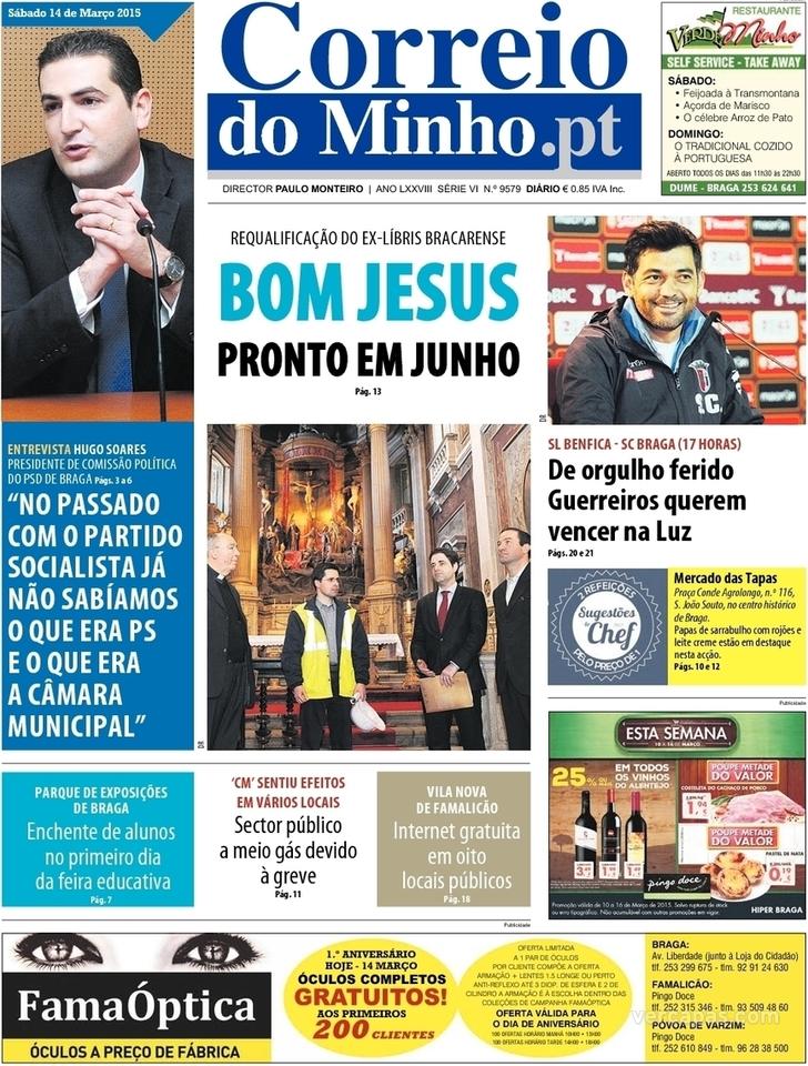 Capa Correio do Minho - 2015-03-14