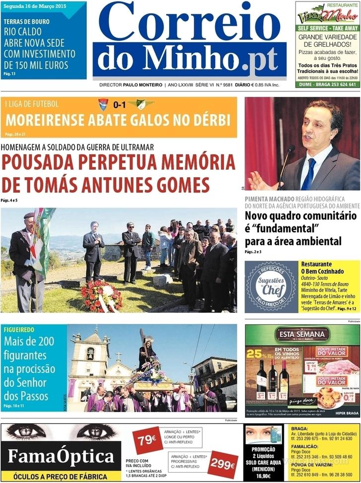 Capa Correio do Minho - 2015-03-16