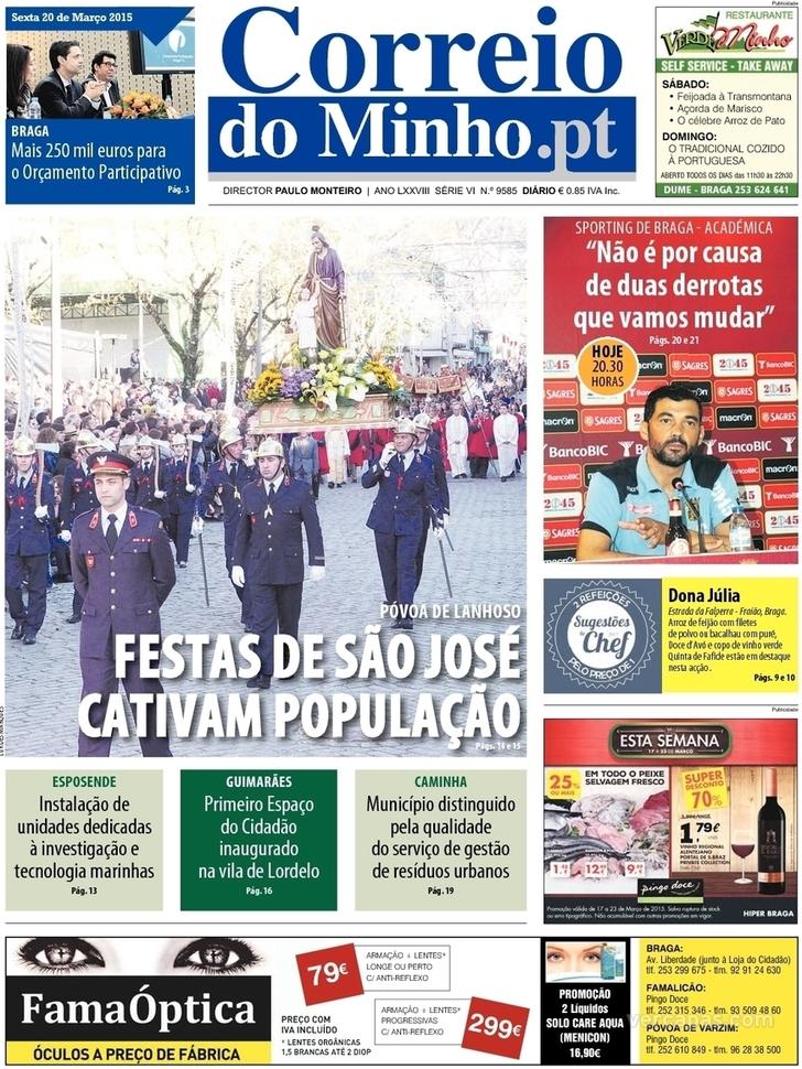 Capa Correio do Minho - 2015-03-20