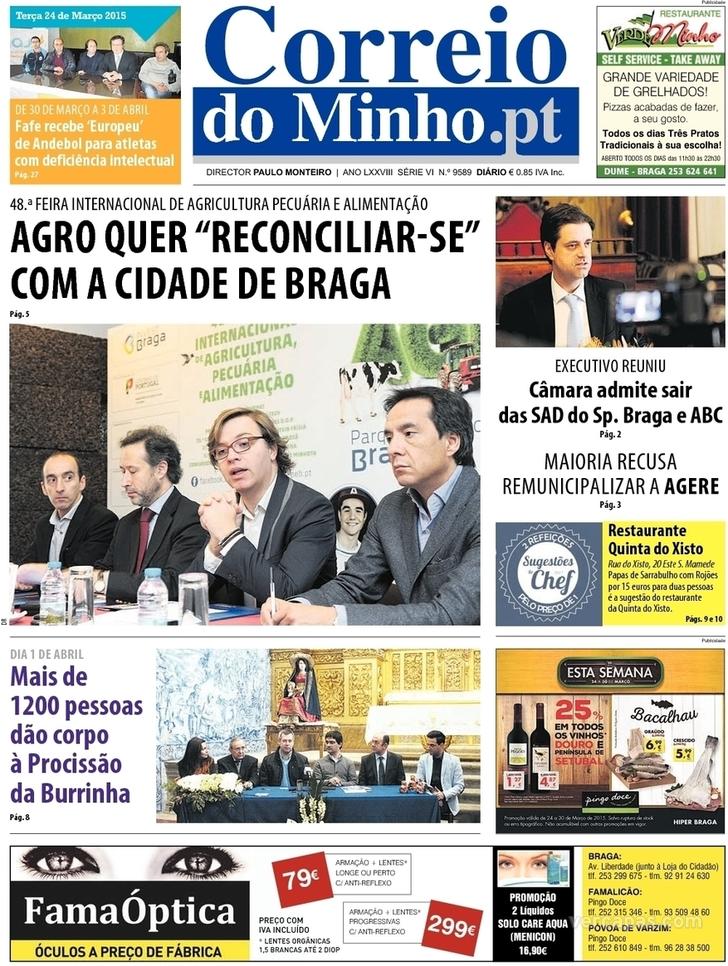 Capa Correio do Minho - 2015-03-24