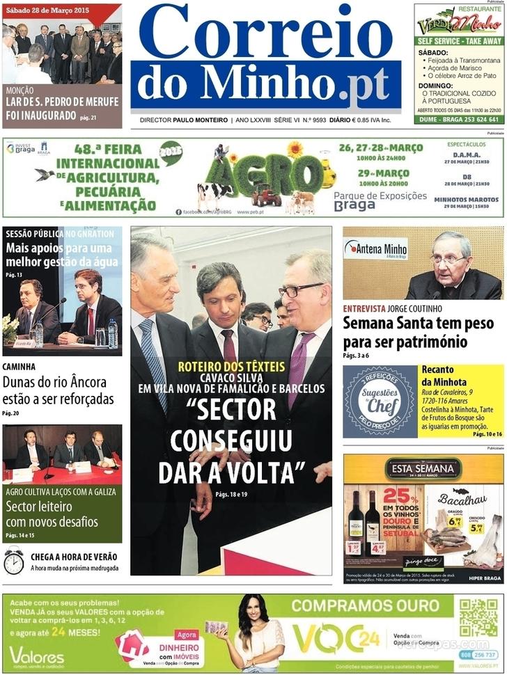 Capa Correio do Minho - 2015-03-28