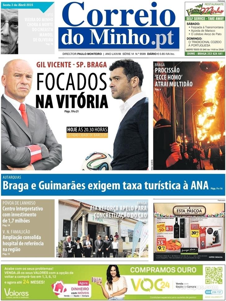 Capa Correio do Minho - 2015-04-03