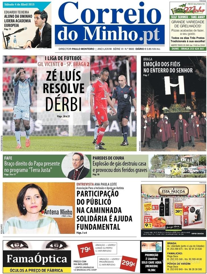 Capa Correio do Minho - 2015-04-04