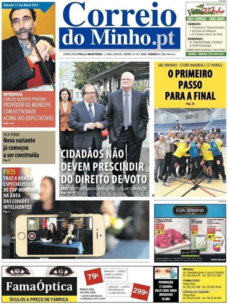 Capa Correio do Minho - 2015-04-11
