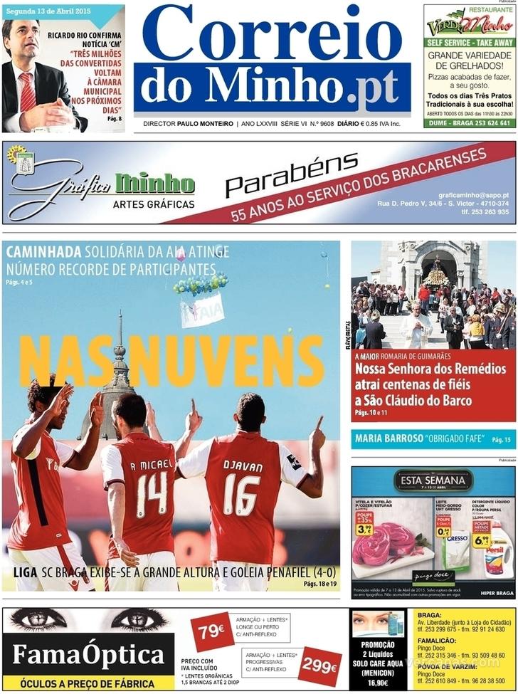 Capa Correio do Minho - 2015-04-13
