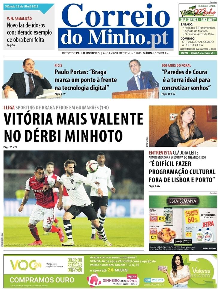 Capa Correio do Minho - 2015-04-18