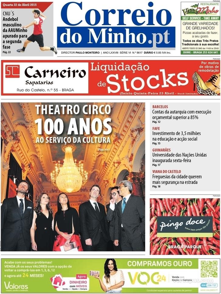 Capa Correio do Minho - 2015-04-22