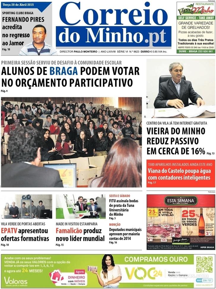 Capa Correio do Minho - 2015-04-28