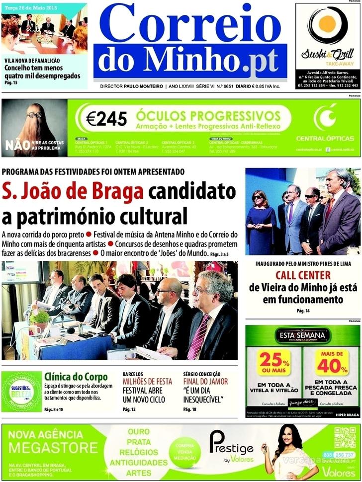 Capa Correio do Minho - 2015-05-26