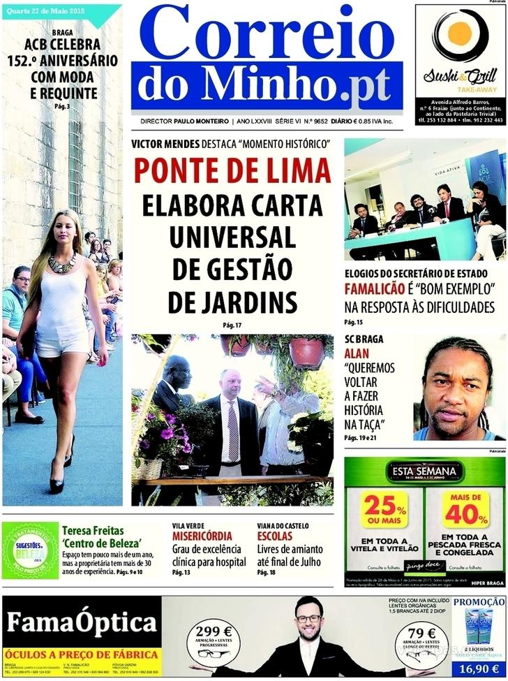 Capa Correio do Minho - 2015-05-27
