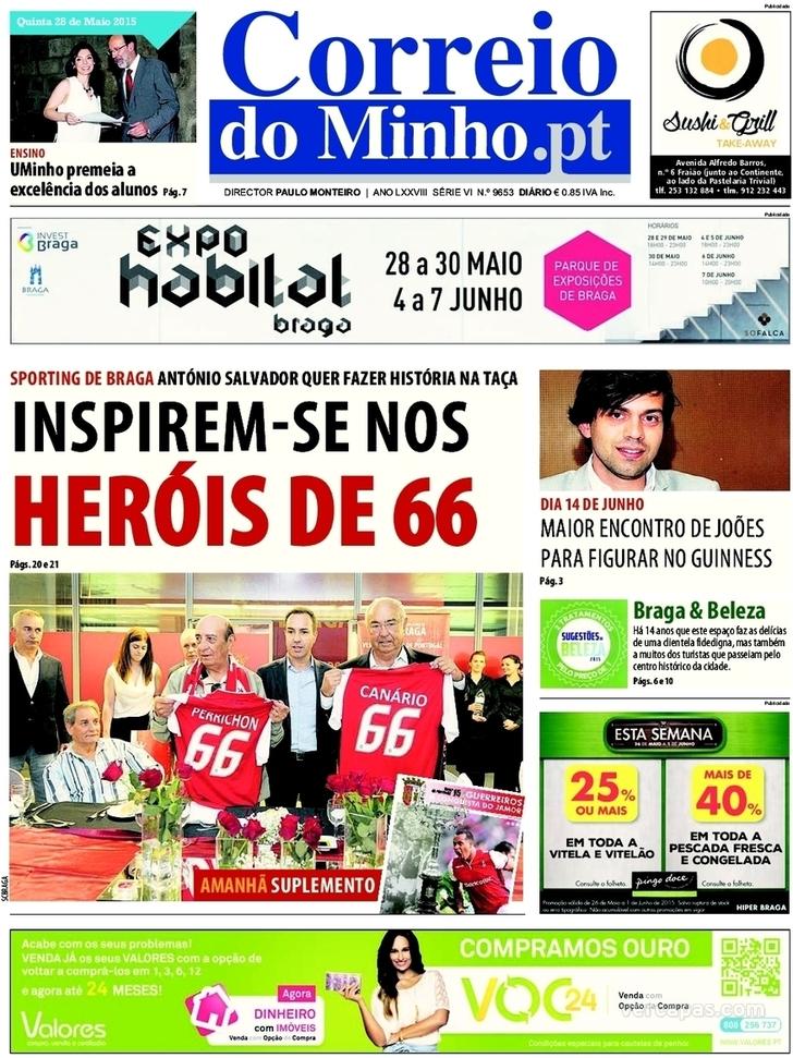 Capa Correio do Minho - 2015-05-28