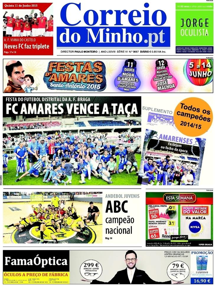 Capa Correio do Minho - 2015-06-11
