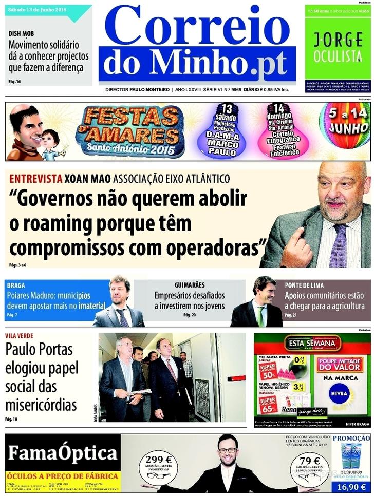 Capa Correio do Minho - 2015-06-13
