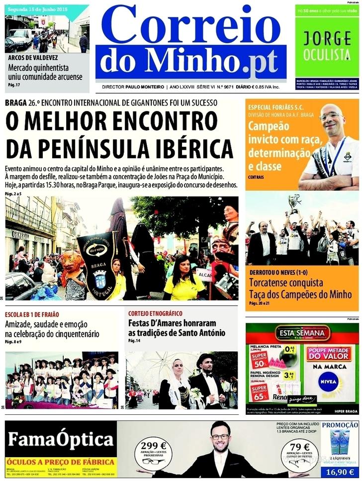 Capa Correio do Minho - 2015-06-15