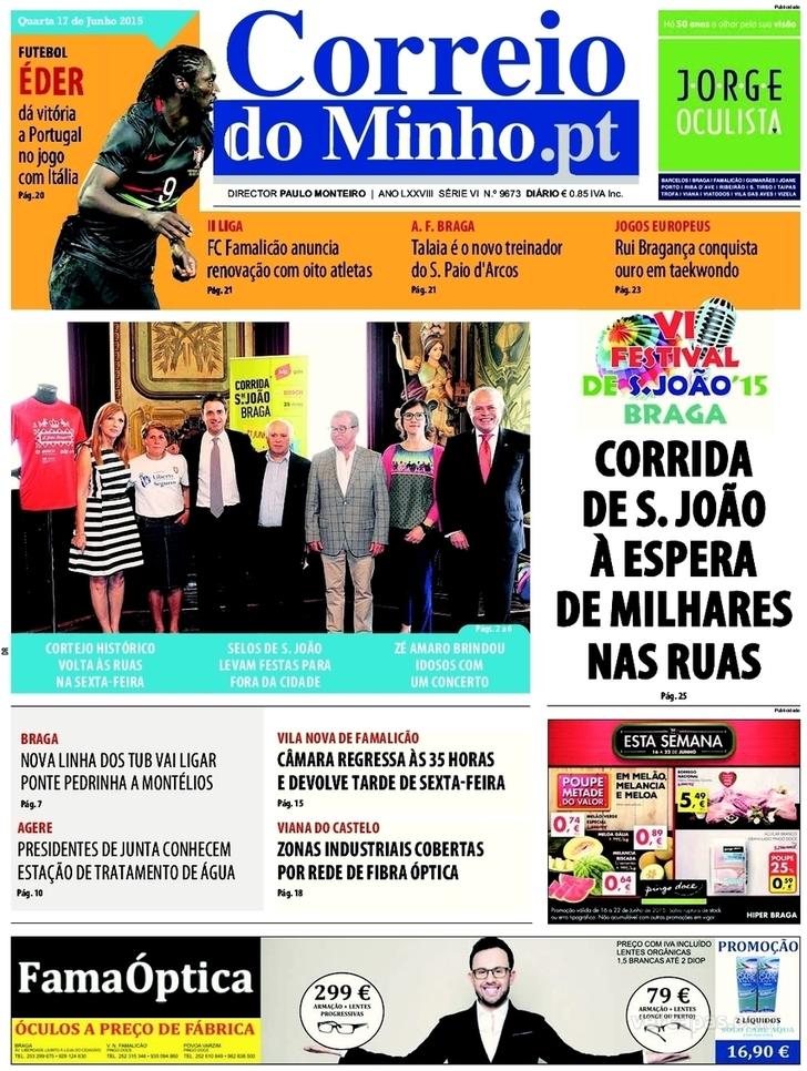 Capa Correio do Minho - 2015-06-17