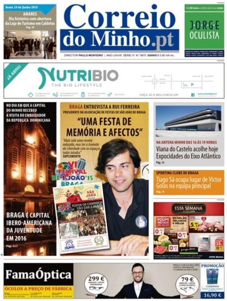 Capa Correio do Minho - 2015-06-19