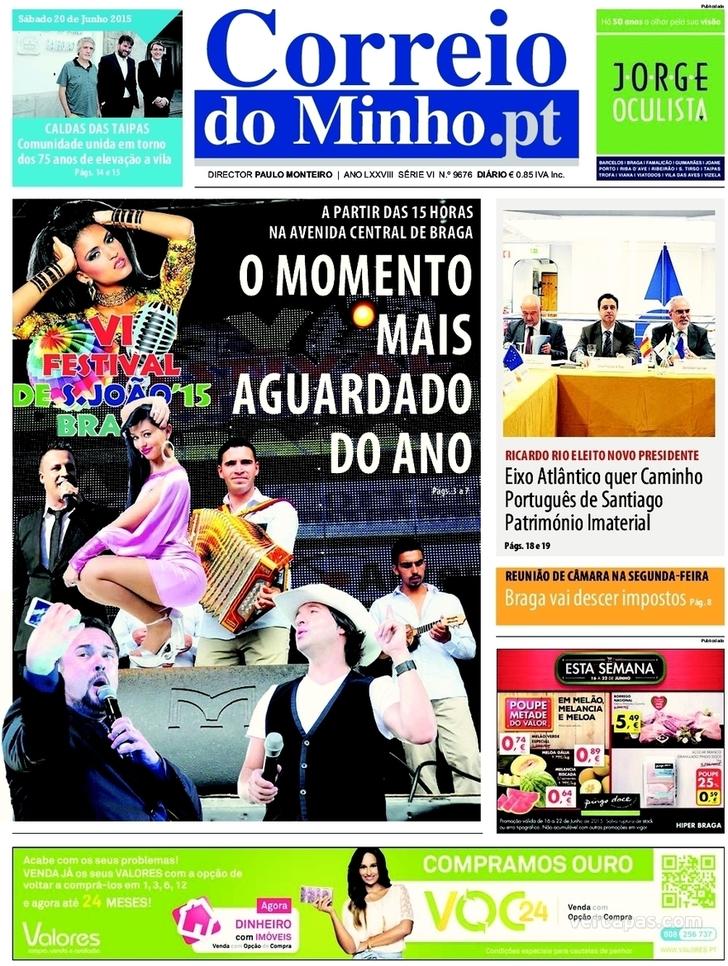 Capa Correio do Minho - 2015-06-20