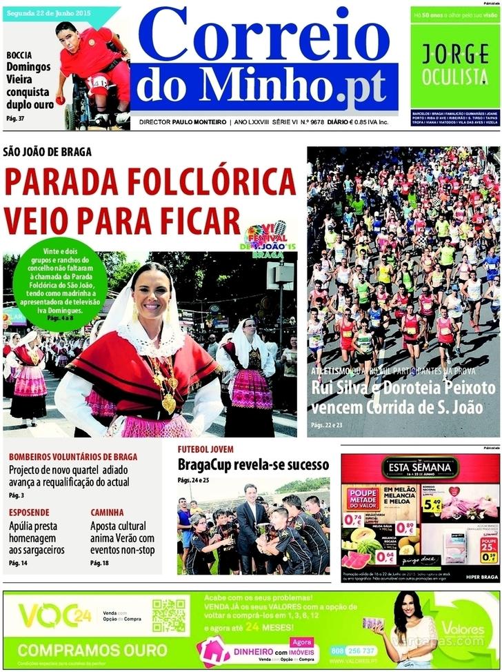 Capa Correio do Minho - 2015-06-22