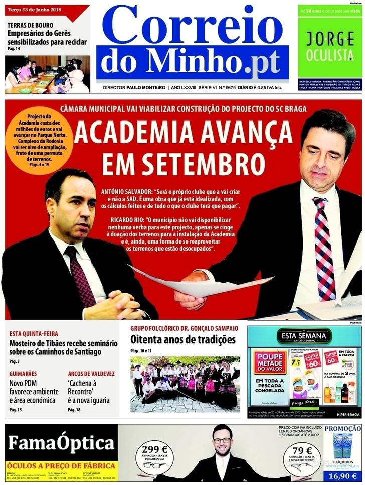 Capa Correio do Minho - 2015-06-23
