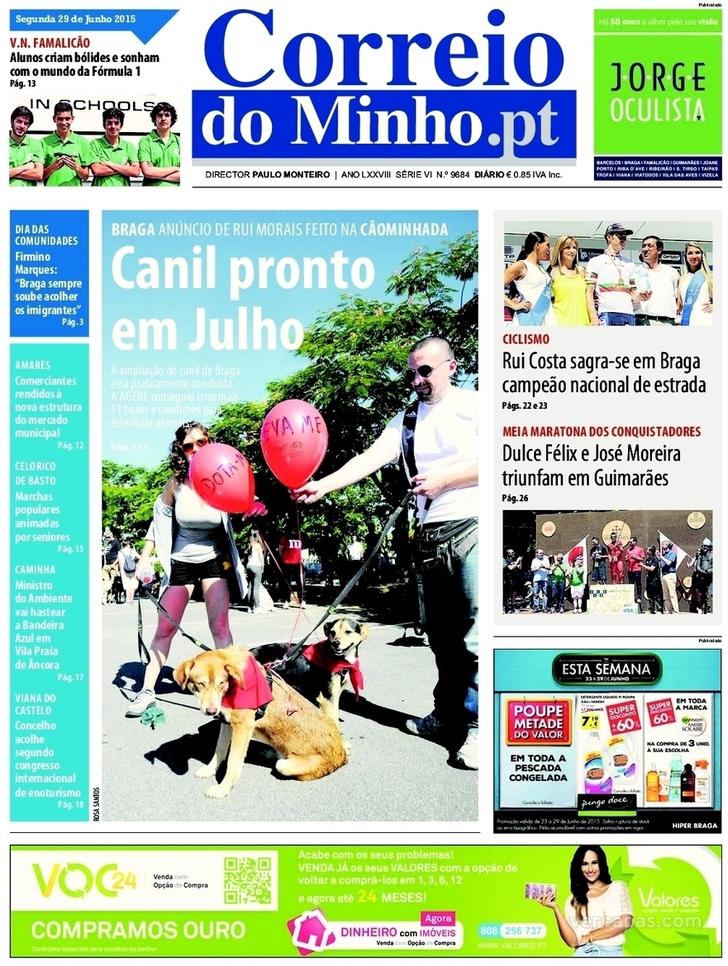 Capa Correio do Minho - 2015-06-29